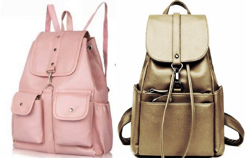 Small 8 L Backpack PU LEATHER BACKPACK,SCHOOL BACKPACK,TRAVEL BACKPACK FOR GIRL  (Pink, Beige)