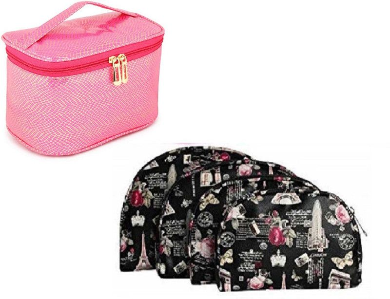 Girls Pink, Black Cosmetic Bag  (Pack of 5)