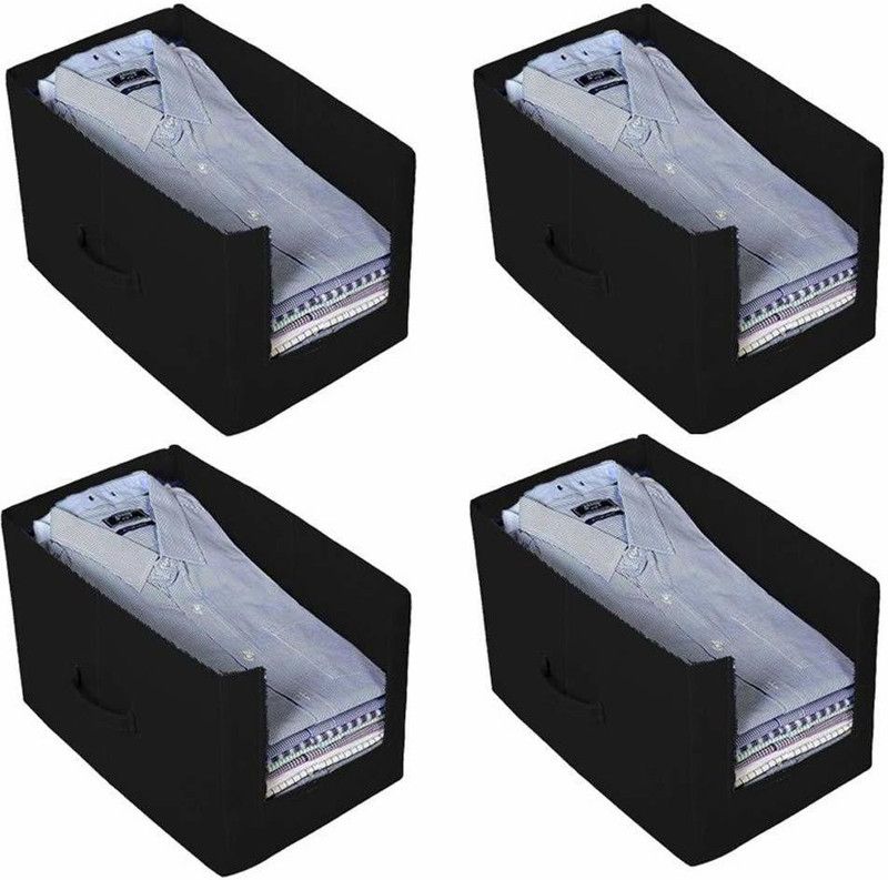 Skylii Shirt Stacker Shirt Stacker Designer 4 Piece Non Woven Shirt Stacker Organizer Shirt Stacker Wardrobe Organizer Black_4 ( Black) Black set of 4  (Black)