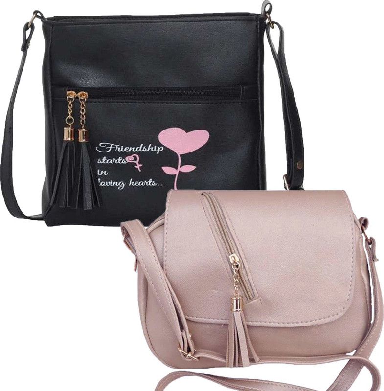 Grey, Gold Girls Sling Bag - Extra Large  (Pack of 2)