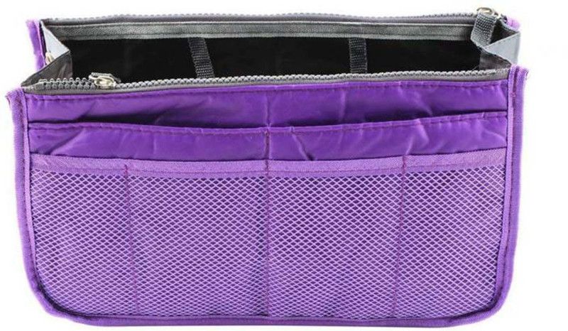 Delavala Women's Silk Multi pocket double zipper bag  (Purple)