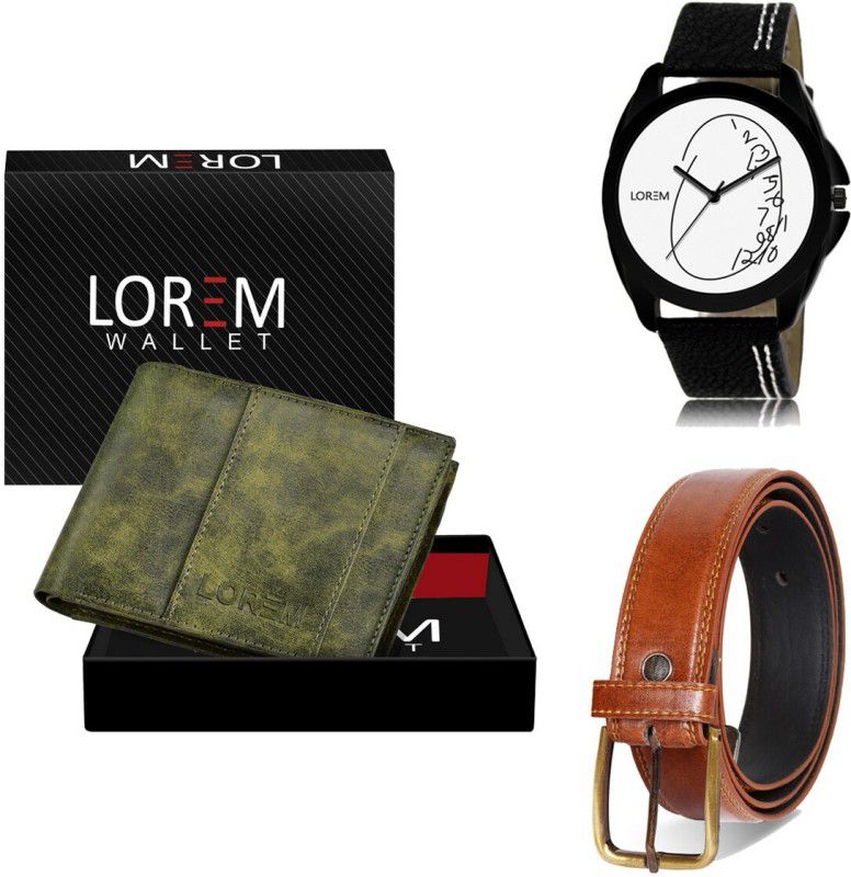 LOREM Belt, Wallet & Watch Combo  (Green, Tan, Black)