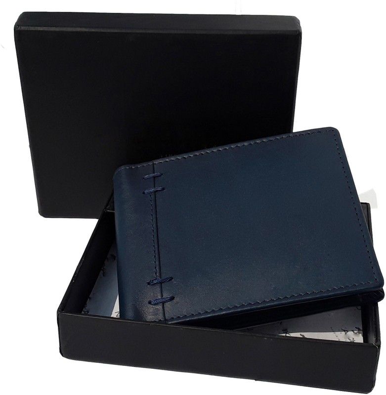 Men Blue Genuine Leather RFID Wallet - Regular Size  (4 Card Slots)