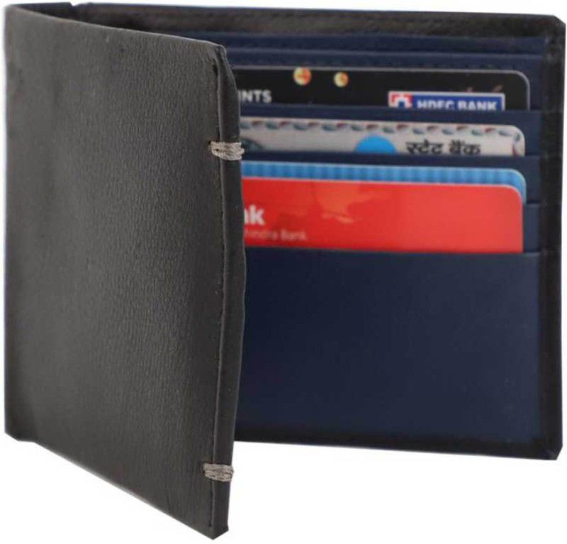 Men Black Genuine Leather RFID Wallet - Regular Size  (8 Card Slots)