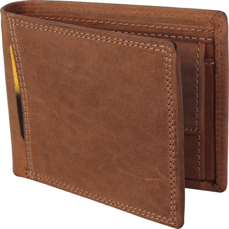Men Brown Genuine Leather RFID Wallet - Mini  (9 Card Slots)