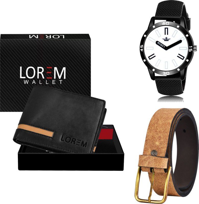 LOREM Belt, Wallet & Watch Combo  (Black, Black, Black)