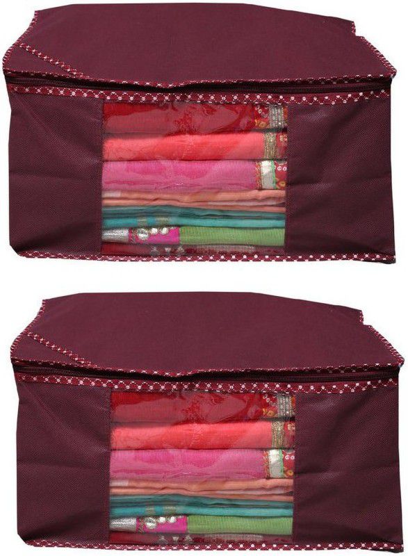 Nalin Maroon_Box_2 Non Woven Saree Cover/ Saree Bag/ Storage Bag Set/Wardrobe Organiser with Transparent Window Maroon_Box_2  (Maroon)