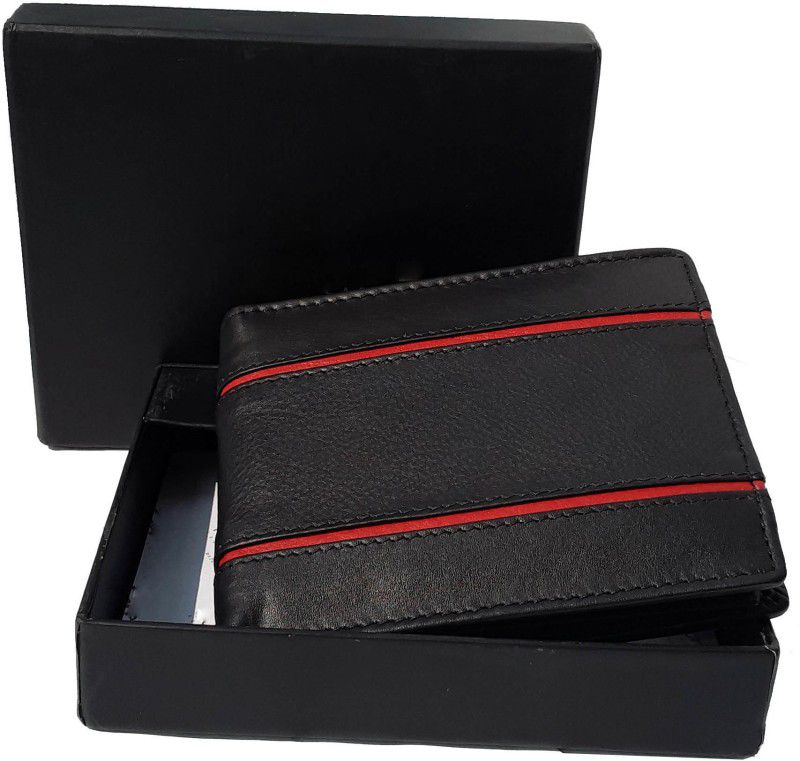 Men Black Genuine Leather RFID Wallet - Mini  (8 Card Slots)