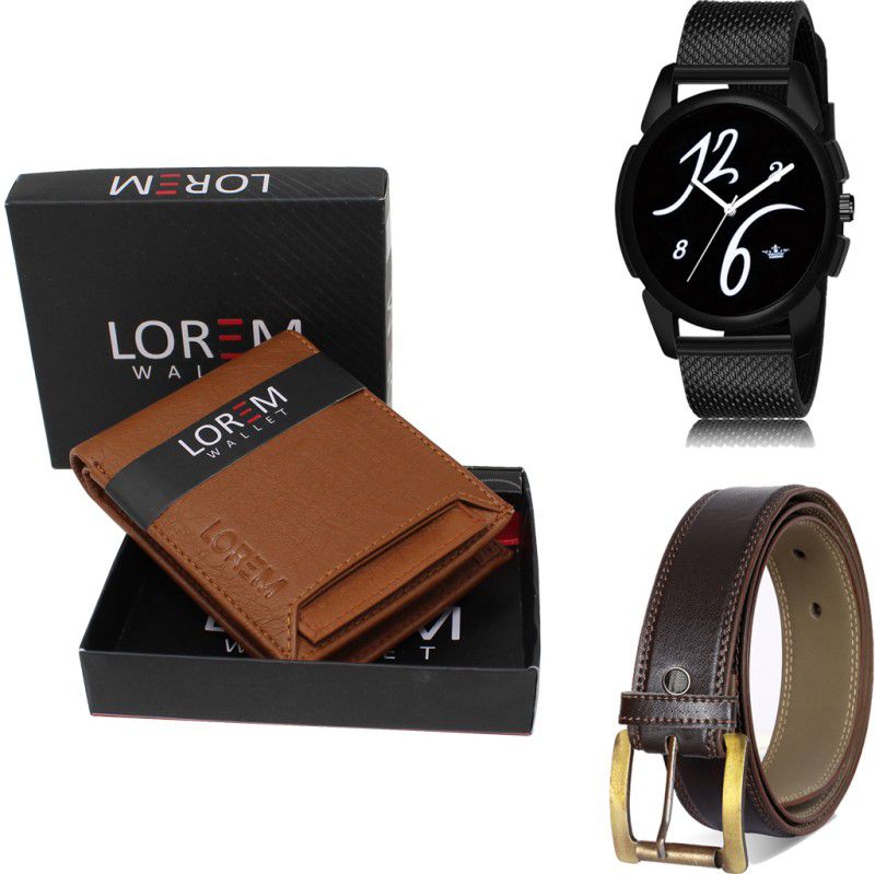 LOREM Belt, Wallet & Watch Combo  (Tan, Brown, Black)