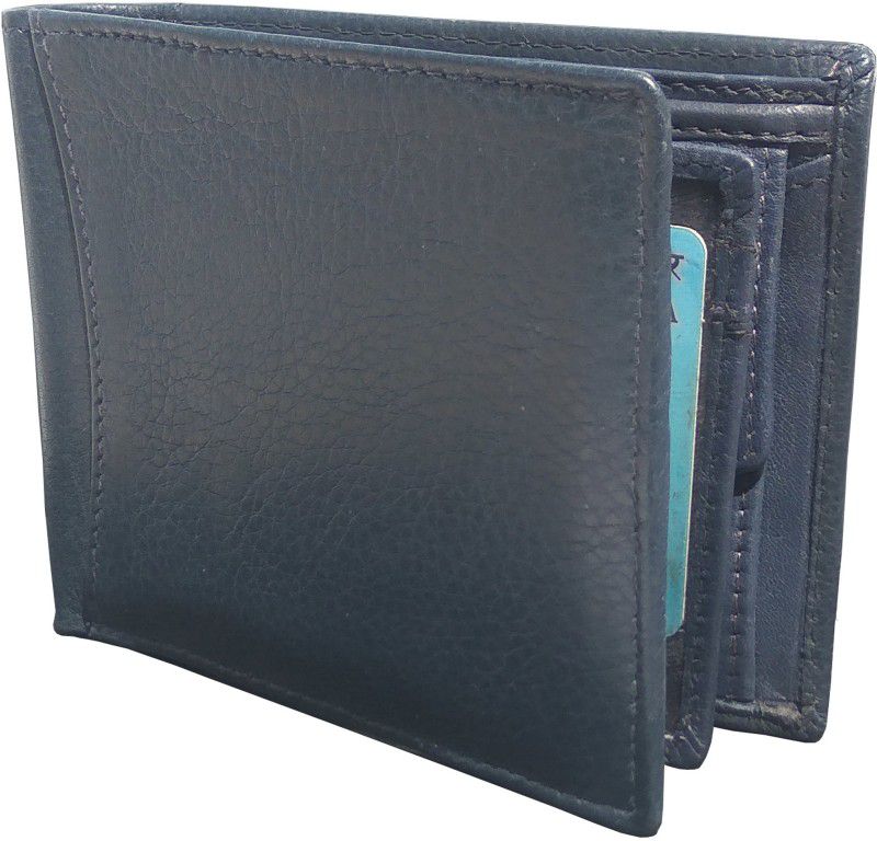 Men Blue Genuine Leather RFID Wallet - Mini  (6 Card Slots)