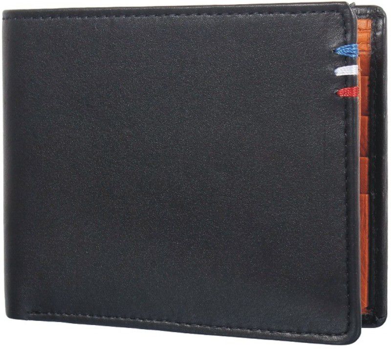 Men Black Genuine Leather Wallet - Mini  (11 Card Slots)