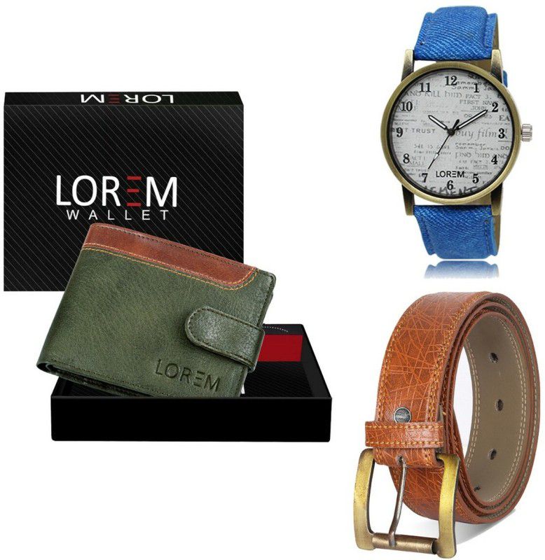 LOREM Belt, Wallet & Watch Combo  (Green, Orange, Blue)
