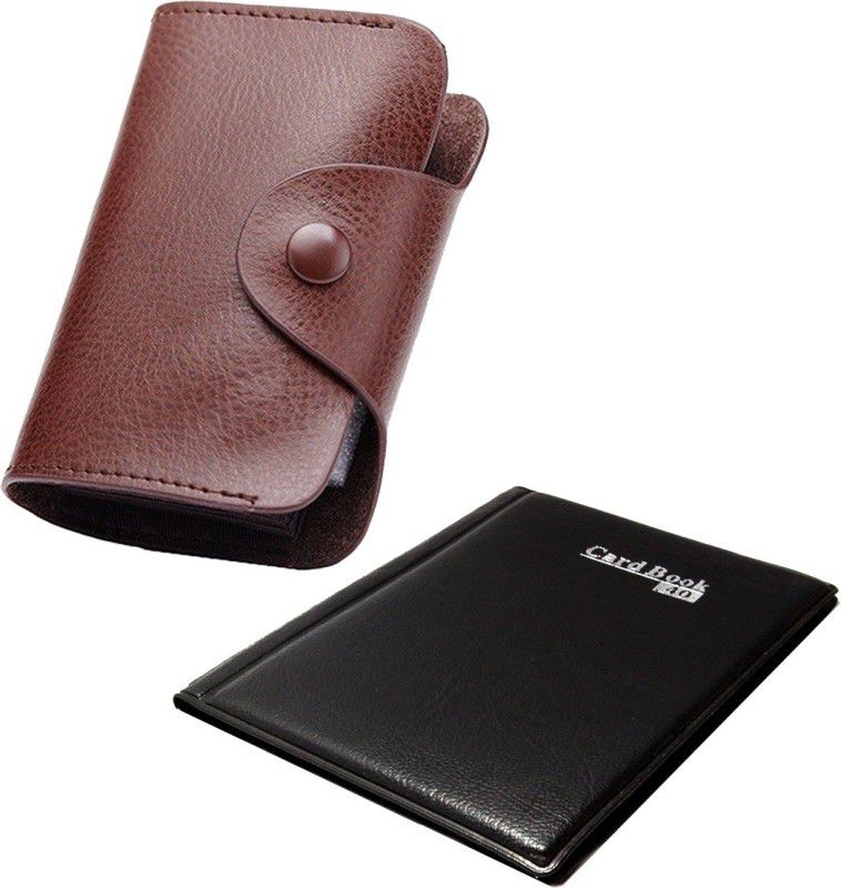 StealODeal New Brown Leatherite High Quality Case With Black 40 Cardbook 15 Card Holder  (Set of 2, Brown, Black)