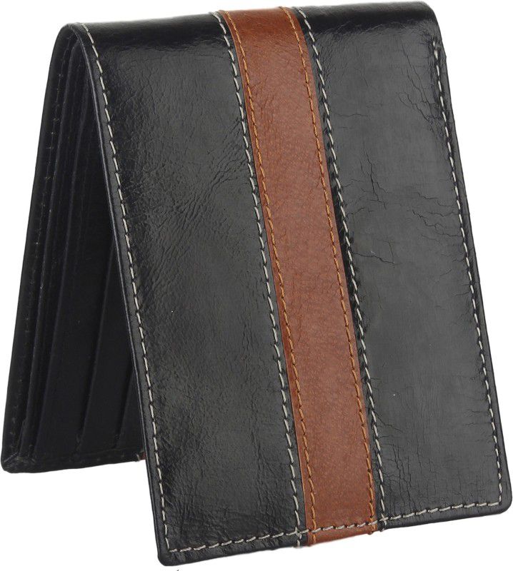 Men Black Genuine Leather RFID Wallet - Regular Size  (6 Card Slots)