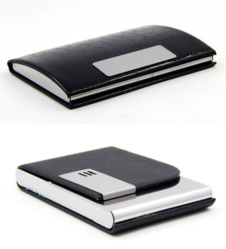 Men Casual Black Artificial Leather Card Holder - Mini  (8 Card Slots, Pack of 2)