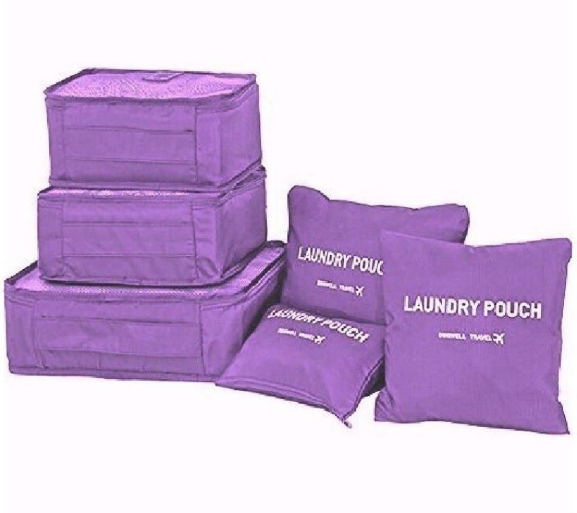 6Pcs Travel Storage Bags Clothes Packing Cubes Luggage Organizer Pouch Small Travel Bag - Standard  (Purple)