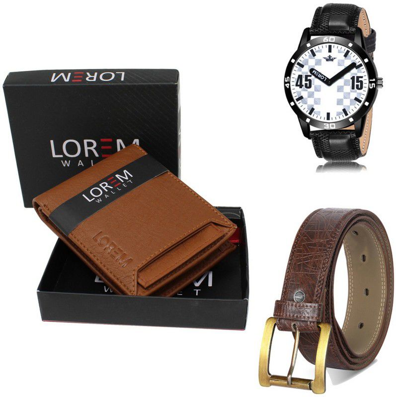LOREM Belt, Wallet & Watch Combo  (Black)