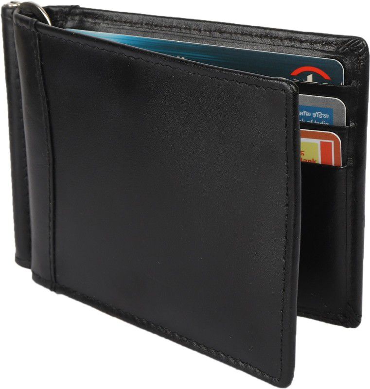 Men Black Genuine Leather RFID Money Clip - Mini  (6 Card Slots)