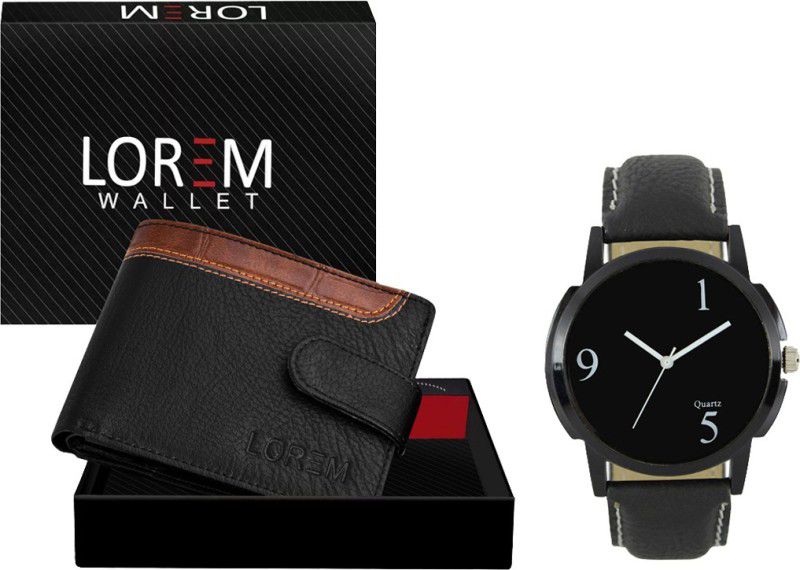 LOREM Watch & Wallet Combo  (Black)