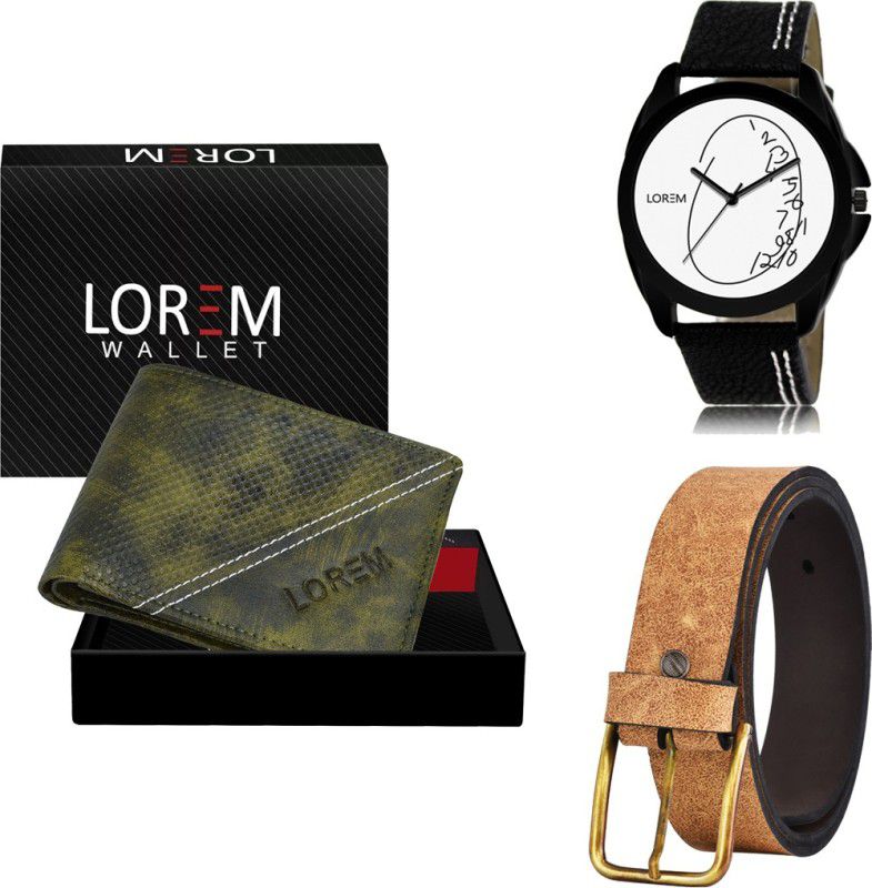 LOREM Belt, Wallet & Watch Combo  (Green, Green, Black)
