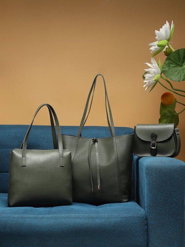 Women Green Tote  (Pack of: 3)