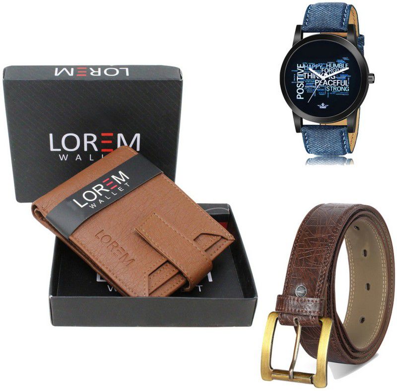 LOREM Belt, Wallet & Watch Combo  (Tan, Brown, Blue)