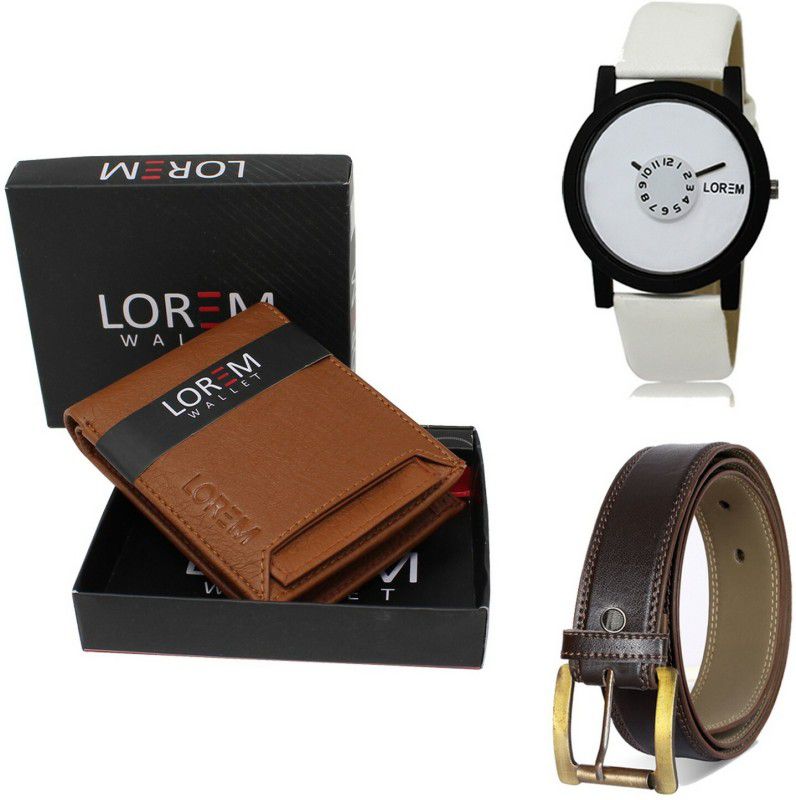 LOREM Belt, Wallet & Watch Combo  (Tan, Brown, White)