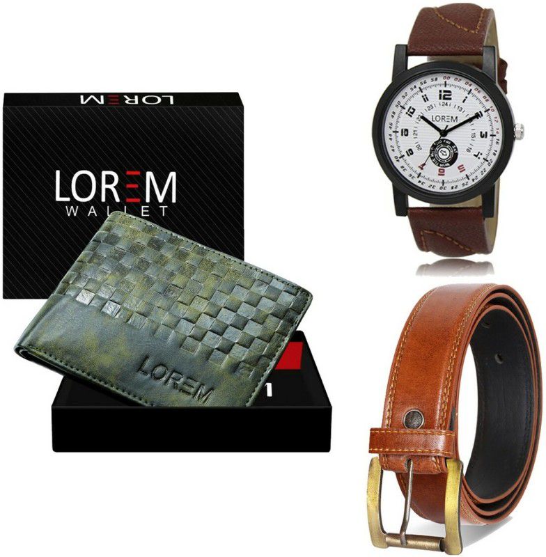 LOREM Belt, Wallet & Watch Combo  (Green, Orange, Brown)