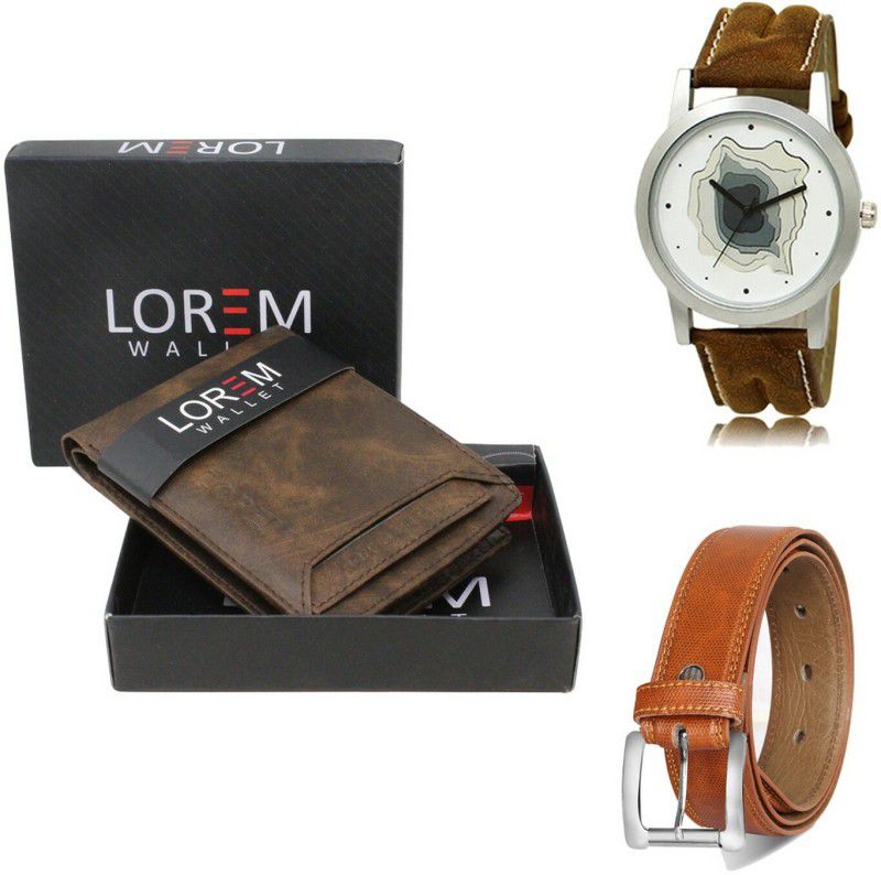 LOREM Belt, Wallet & Watch Combo  (Brown, Tan, Brown)