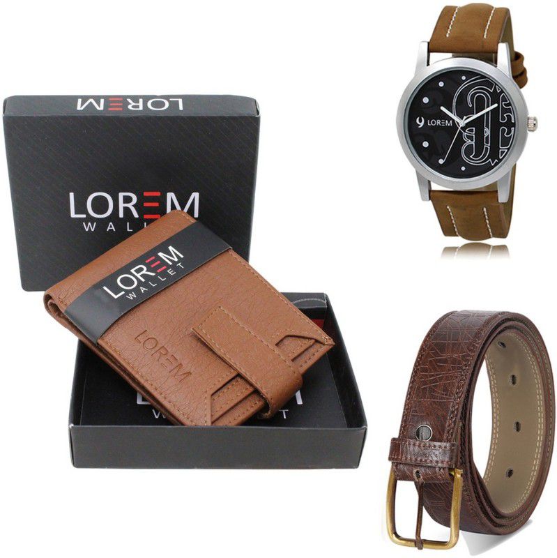 LOREM Belt, Wallet & Watch Combo  (Tan, Brown, Brown)