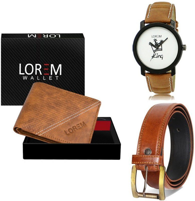 LOREM Belt, Wallet & Watch Combo  (Beige, Orange, Brown)