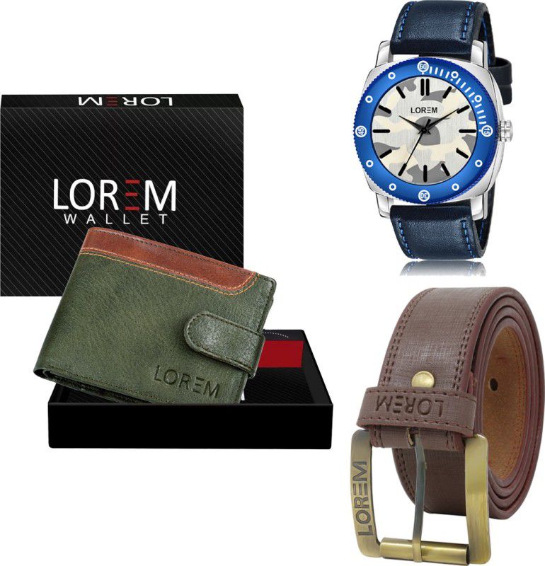 LOREM Belt, Wallet & Watch Combo  (Green)