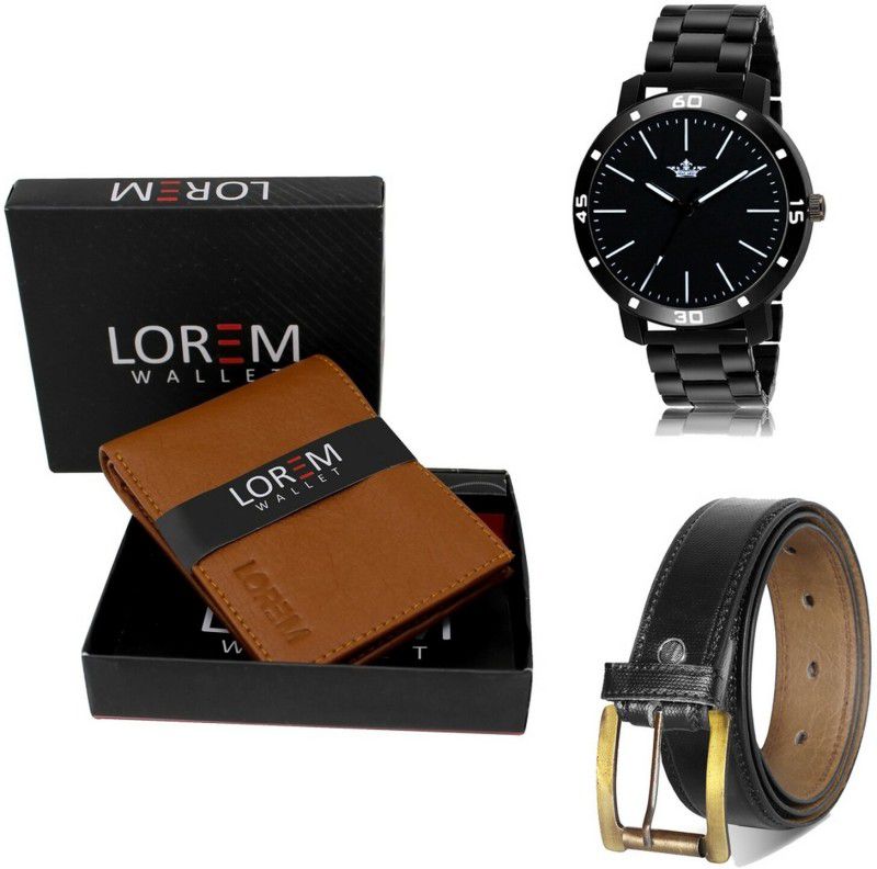 LOREM Belt, Wallet & Watch Combo  (Tan, Black, Black)