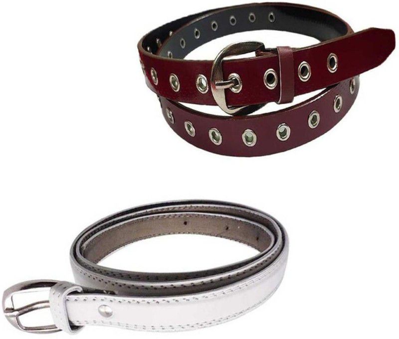 Women Casual White, Red Artificial Leather Belt
