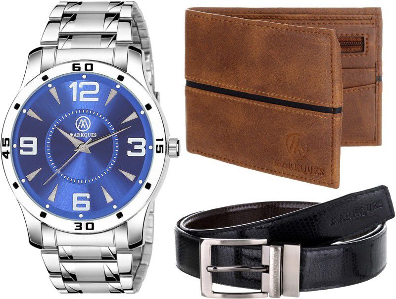 MarkQues Belt, Wallet & Watch Combo  (Brown)