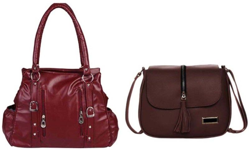 Women Brown, Maroon Handbag  (Pack of: 2)