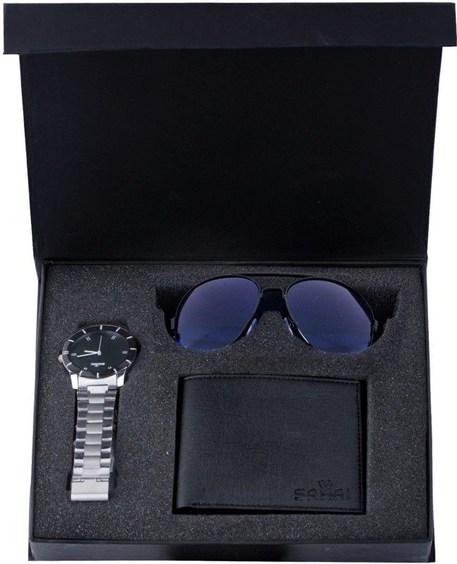Samai Fashions Wallet, Analog Watch, Aviator  (Black, Silver, Blue)