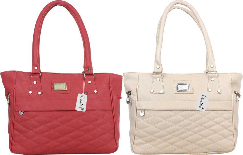 Women Red, White Handbag  (Pack of: 2)