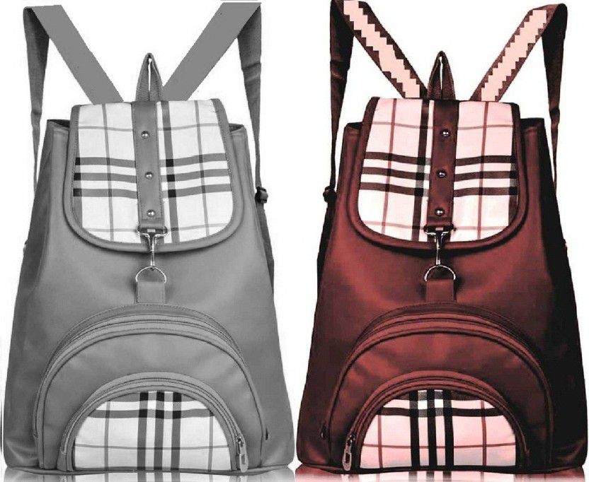 Small 8 L Backpack Burbery Women Pu Leather Backpack School Bag Travel Bag Latest New Trend Both Backpack  (Grey, Brown)