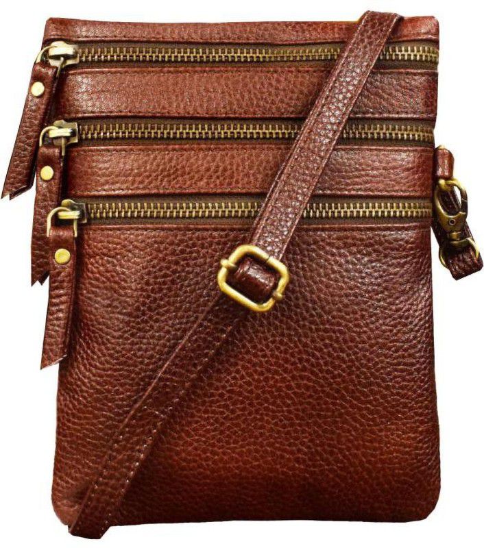 Men & Women Brown Sling Bag - Regular Size