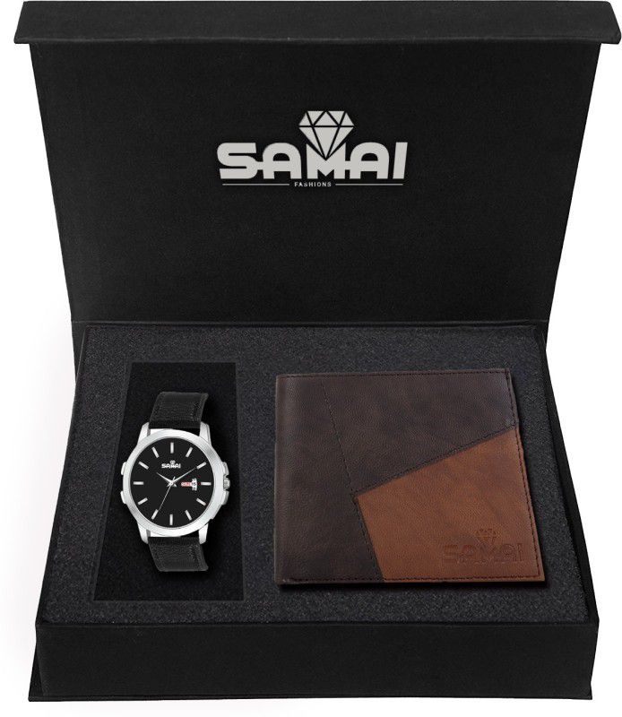 Samai Fashions Wallet, Analog Watch  (Black, Brown)