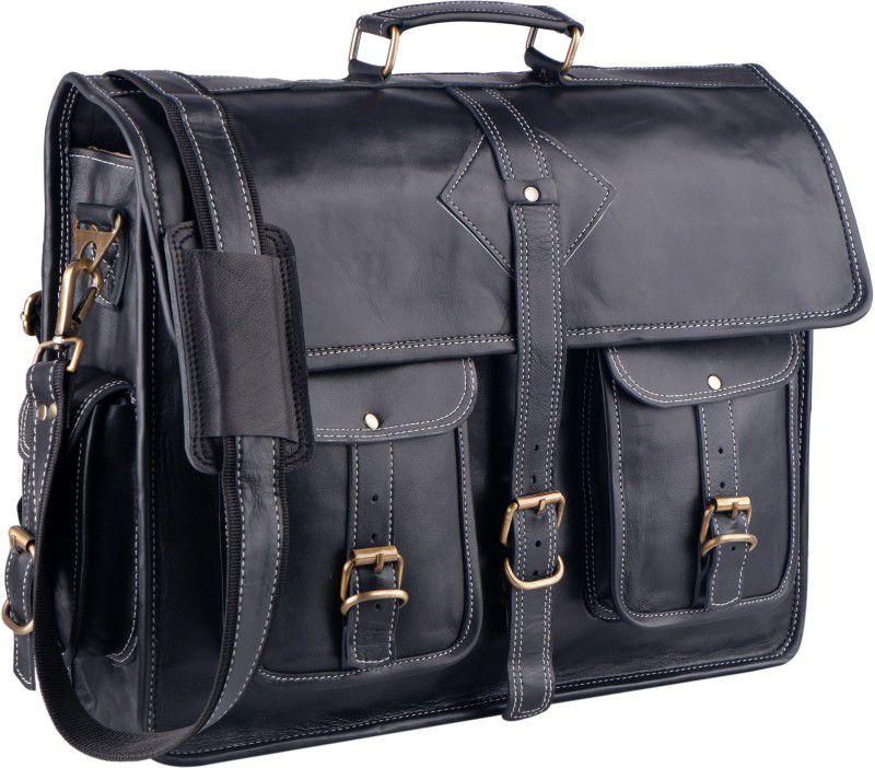 Retro Black Large Briefcase - For Men & Women  (Black)