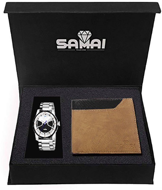 Samai Fashions Wallet, Analog Watch  (Brown, Black, White)