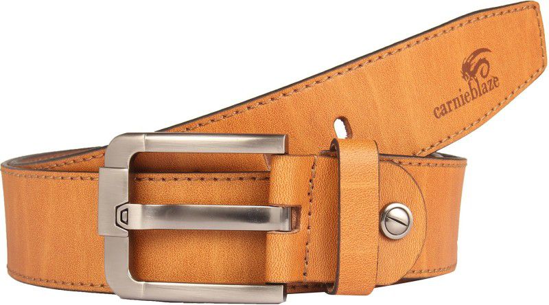 Men Casual, Evening, Party Tan Genuine Leather, Metal Belt
