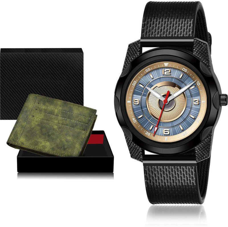 TIMENTER Watch & Wallet Combo  (Green, Grey)