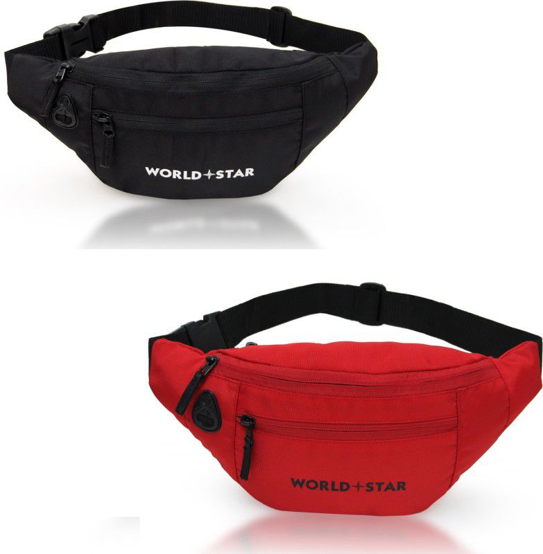 Worldstar rock red & black combo waist bag Pack Combo for Waist Bags for Men Women Chest Crossbody Travel Bags( red&black )  (Red, Black)