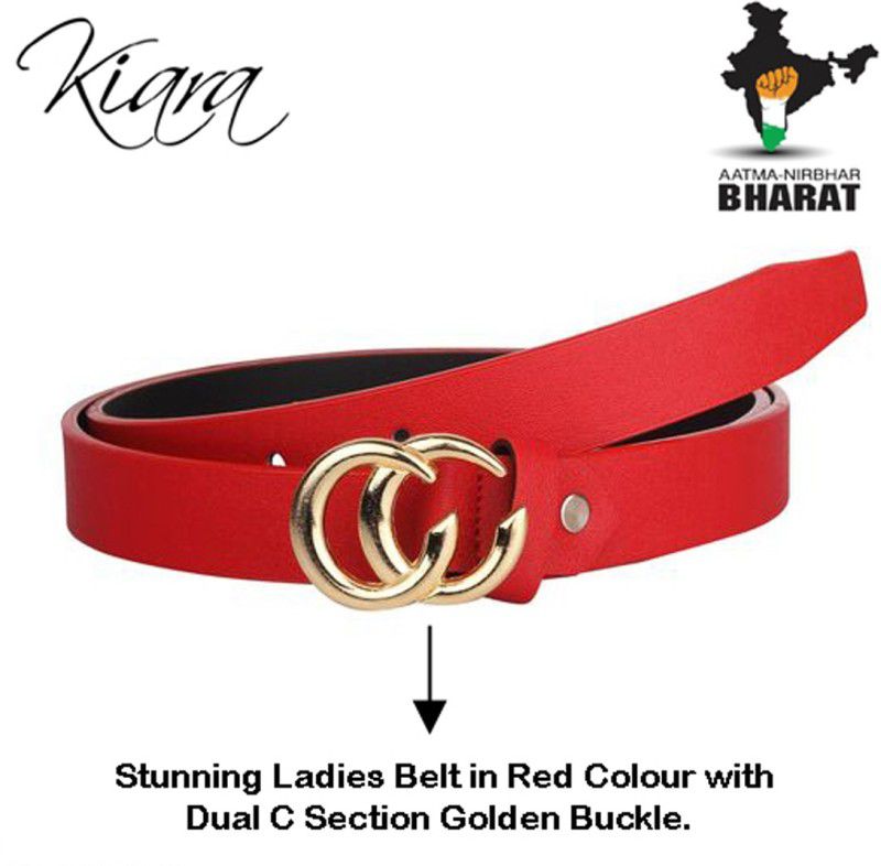 Women Party Red Artificial Leather Reversible Belt