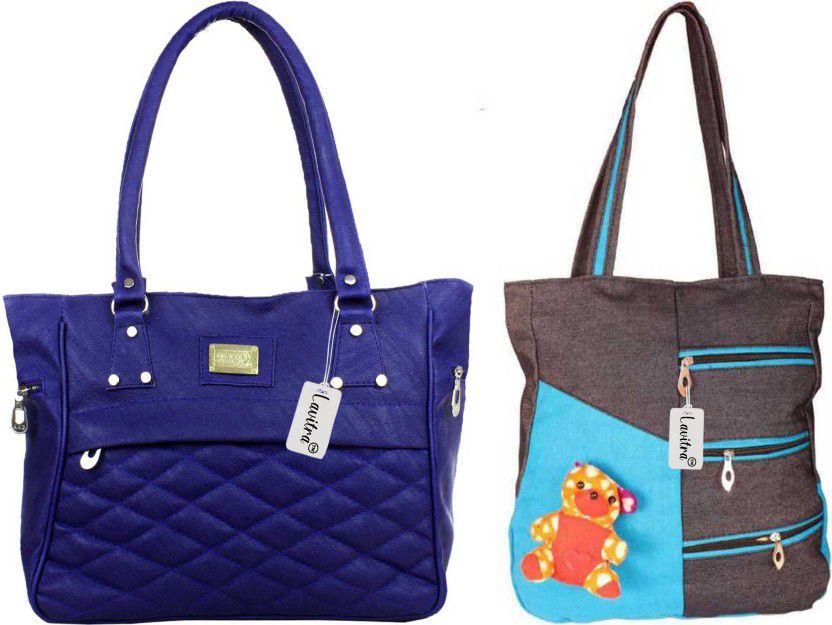 Women Blue, Black Handbag  (Pack of: 2)