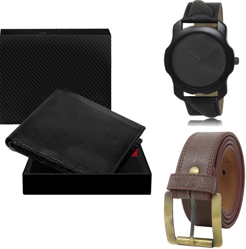 FERRIZZO Belt, Wallet & Watch Combo  (Black, Brown, Black)