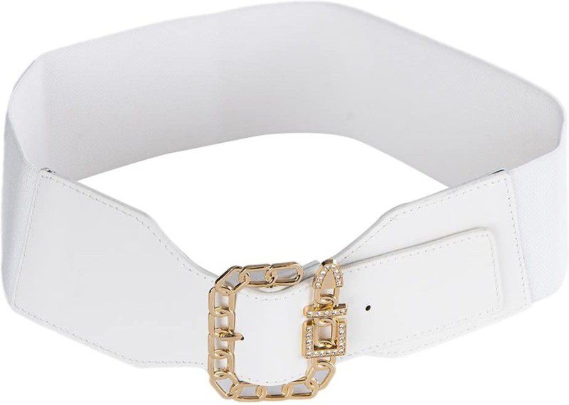 Women White Artificial Leather, Fabric Belt